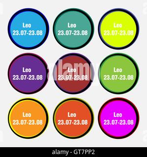 Leo Zodiac icona segno. Nove multi colore pulsanti rotondi. Vettore Illustrazione Vettoriale
