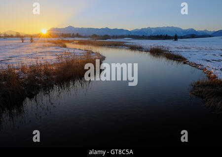 Lago Staffelsee al tramonto, Baviera, Germania Foto Stock