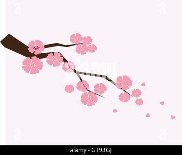 Ramo di sakura con fiori. Fiore di Ciliegio ramo con petali di cadere. Illustrazione Vettoriale