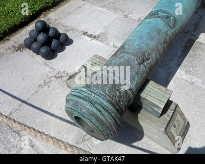 Un cannone al Castillo de San Marcos Fort a St Augustine, Florida. Foto Stock