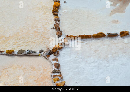 MARAS, regione di Cusco, Perù- Giugno 6, 2013: vista dettagliata oltre la miniera di sale di Maras Foto Stock