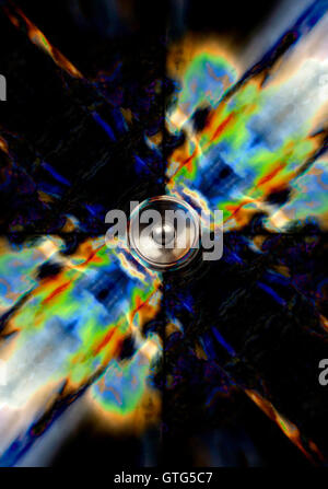 Mirroring di forme blu contro una luce sfondo marrone Foto Stock