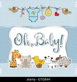 Baby boy doccia scheda con animali, formato vettoriale Illustrazione Vettoriale