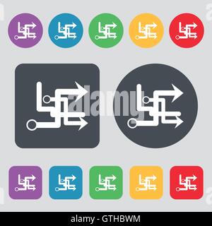 Icona Trasferisci segno. Una serie di dodici tasti colorati. Design piatto. Vettore Illustrazione Vettoriale
