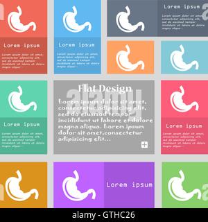 Icona dello stomaco segno. Set di pulsanti multicolori con spazio per il testo. Vettore Illustrazione Vettoriale