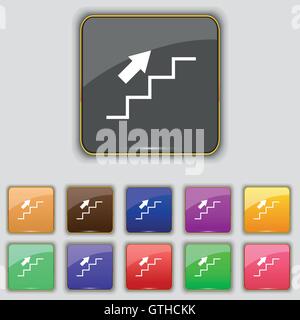Scale che salgono icona segno. Impostare con undici pulsanti colorati per il vostro sito. Vettore Illustrazione Vettoriale