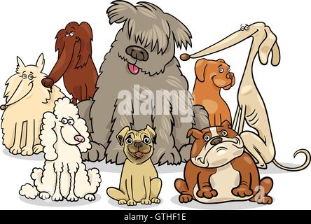 Illustrazione del fumetto di adorabili cani di razza animale gruppo di caratteri Illustrazione Vettoriale