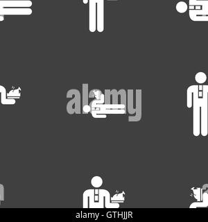 Icona di cameriere segno. Seamless pattern su uno sfondo grigio. Vettore Illustrazione Vettoriale