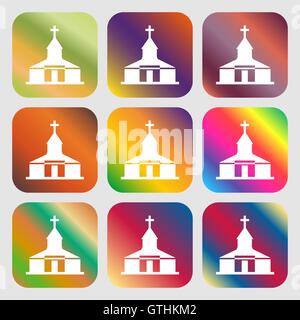 Icona della Chiesa . Nove pulsanti con gradienti luminosi per il bellissimo design. Vettore Illustrazione Vettoriale