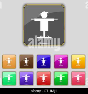 Lo Spaventapasseri icona segno. Impostare con undici pulsanti colorati per il vostro sito. Vettore Illustrazione Vettoriale