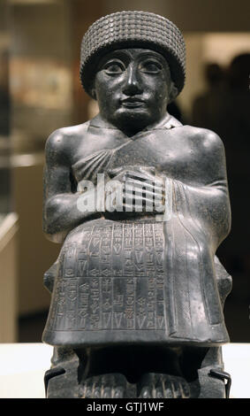 Statua di Gudea. Neo-Sumerian. ca. 2090 BC. Mesopotamia, probabilmente da Girsu (moderno Tello). Diorite. Foto Stock