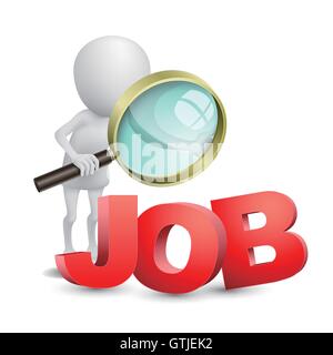 3d persona con lente di ingrandimento alla ricerca di lavoro Illustrazione Vettoriale
