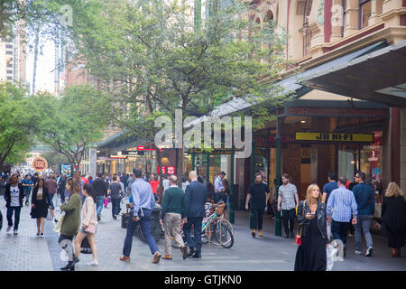 Pitt Street Mall precinct, la principale area dello shopping nel centro cittadino di Sydney, Australia Foto Stock