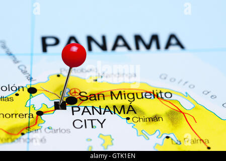 Panama City imperniata su una mappa di Panama Foto Stock