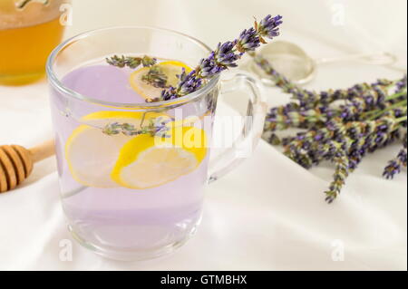 Lavanda tè con limone e fiori freschi Foto Stock