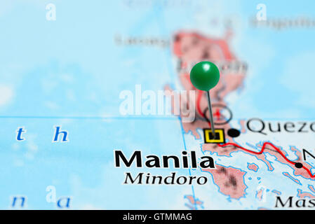 Manila imperniata su una mappa delle Filippine Foto Stock