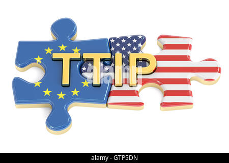 Gli scambi e gli investimenti transatlantici di partenariato concetto TTIP, rendering 3D Foto Stock