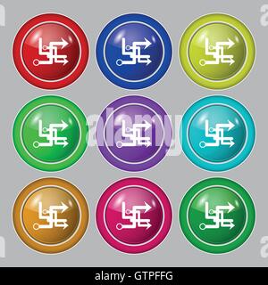 Icona Trasferisci segno. simbolo sul round nove pulsanti colorati. Vettore Illustrazione Vettoriale