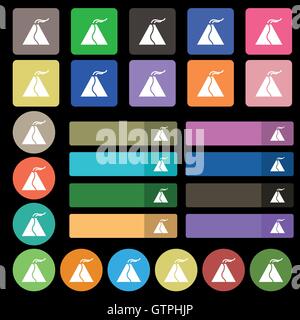 Attivo vulcano che erutta icona segno. Set da venti sette multicolore pulsanti piana. Vettore Illustrazione Vettoriale