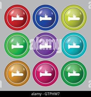 Icona sottomarino segno. simbolo sul round nove pulsanti colorati. Vettore Illustrazione Vettoriale