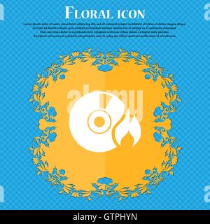 CD icona icona. Floral design piatto su un blu sfondo astratto con posto per il vostro testo. Vettore Illustrazione Vettoriale