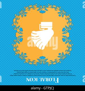 Grammofono icona. icona. Floral design piatto su un blu sfondo astratto con posto per il vostro testo. Vettore Illustrazione Vettoriale