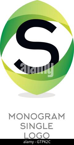 Vettore isolato lettera s logo. Alfabeto elemento font in ovale di colore verde . Illustrazione Vettoriale