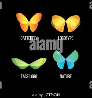 Isolato coloratissime farfalle logo vettoriale set. Gli insetti volanti logotipi collezione. Natura selvaggia le icone degli elementi. Ali illustrati Illustrazione Vettoriale