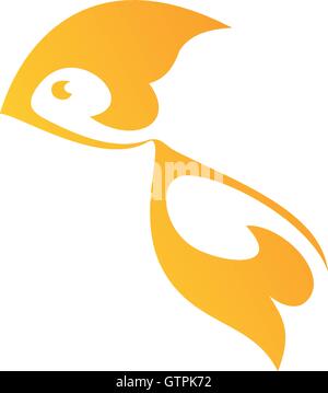 Pesce d'oro logo design modello. Goldfish illustrazione vettoriale. Abstract, insolito piatto di pesce stilizzato. Giallo, arancione logo a colori te Illustrazione Vettoriale