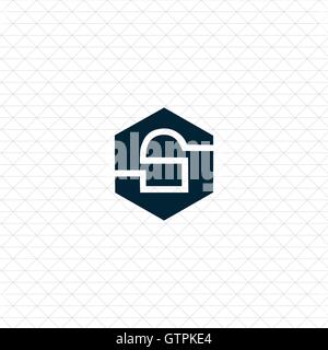 Bloccare logo design modello. Sicurezza illustrazione vettoriale. Protezione esagonale. Il blocco di colore blu modello logo. Icona protezione templa Illustrazione Vettoriale