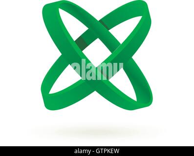 Isolato di colore verde croce logo vettoriale. Cerchi astratti sullo sfondo bianco. Elemento geometrico. Lettera X. Illustrazione Vettoriale