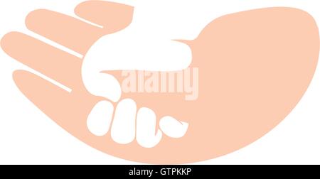 Abstract isolato mano nella mano vector logo. Adulto e bambino holding hands illustrazione vettoriale. Segno di famiglia. Adozione simbolo. Orp Illustrazione Vettoriale