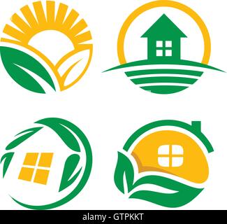Isolate campagne casa logo vettoriale set. Agricoltura raccolta di simbolo. Illustrazione Vettoriale