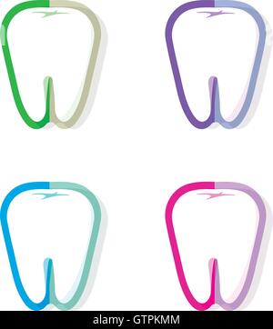 Isolato dente colorato contorno logo vettoriale set. Dente logotipo igiene raccolta su uno sfondo bianco. Gli impianti dentali icona Illustrazione Vettoriale