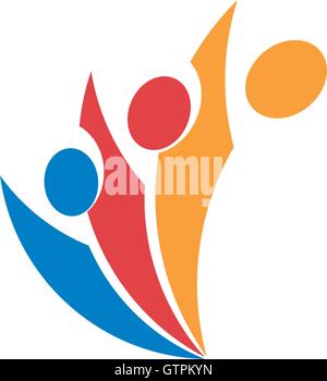 Isolato colorati astratti Persone logo vettoriale. Sagoma umana logotipo. Illustrazione minimalista. Segno della comunità. Il lavoro di squadra ac Illustrazione Vettoriale