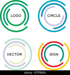 Abstract isolato round logo vettoriale set. Contorno circolare logo colorato gruppo. Illustrazione Vettoriale