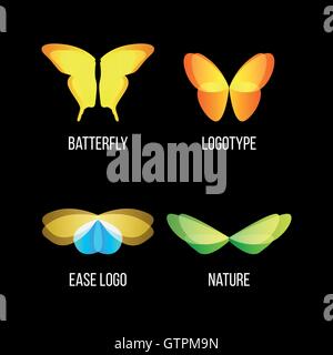 Isolato coloratissime farfalle logo vettoriale set. Gli insetti volanti logotipi collezione. Natura selvaggia le icone degli elementi. Ali illustrati Illustrazione Vettoriale