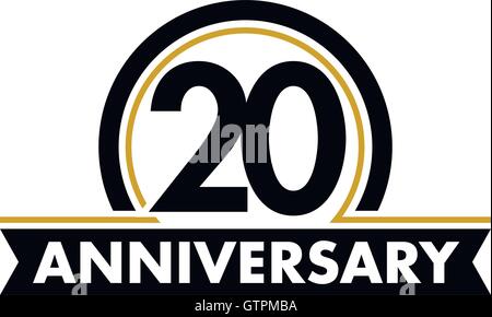 Anniversario vettore etichetta inusuale. Ventesimo anniversario simbolo. Venti anni di compleanno logo astratto. L'arco in un cerchio. Xx jubil Illustrazione Vettoriale