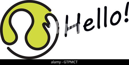 Isolato vettore verde logo rotondo. Human agitando la mano logotipo. Saluto adesivo. Illustrazione Vettoriale