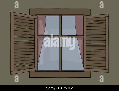 Finestra con Vecchie persiane di legno Illustrazione Vettoriale