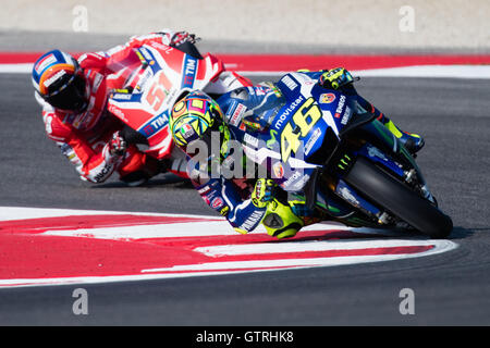 Misano Adriatico, Italia. 9 Sep, 2016. VALENTINO ROSSI corse durante la sessione di pratica del 2016 Moto GP di San Marino a Misano World Circuit di Misano Adriatico, Italia. Credito: James Gasperotti/ZUMA filo/Alamy Live News Foto Stock