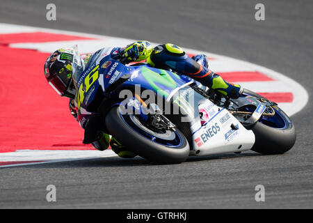 Misano Adriatico, Italia. 9 Sep, 2016. VALENTINO ROSSI corse durante la sessione di pratica del 2016 Moto GP di San Marino a Misano World Circuit di Misano Adriatico, Italia. Credito: James Gasperotti/ZUMA filo/Alamy Live News Foto Stock