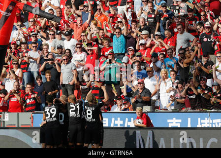 Leverkusen, Germania. 10 Settembre, 2016. Bundesliga, giornata 2, Bayer 04 Leverkusen - Hamburger SV, giubilo Leverkusen 2-1. Credito: Juergen schwarz/Alamy Live News Foto Stock