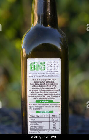 Francese organico Olio di Oliva etichetta. Foto Stock