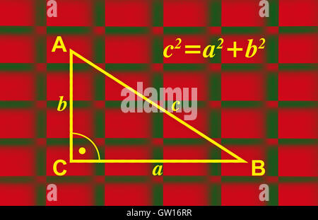 Illustrazione circa il teorema di Pitagora con triangolo disegnato e formula Foto Stock