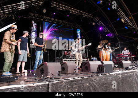 Buffalo fratelli giocare a 'Il Lakeside Stage" Camper chiamando, Ragley Hall, Alcester Warwickshire. Regno Unito 28 agosto 2016 Foto Stock