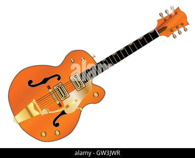 Un tipico paese e western guitar in arancione su sfondo bianco Illustrazione Vettoriale