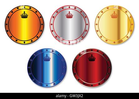 Un set di blank casino chips su uno sfondo bianco Illustrazione Vettoriale