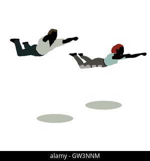 EPS 10 illustrazione vettoriale di un uomo e di una donna in silhouette pongono ancora Super Hero Illustrazione Vettoriale