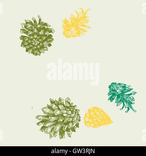 Cerchio con disegnato a mano i coni di pino Illustrazione Vettoriale